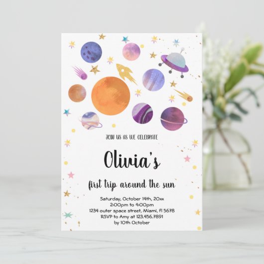Planeten Galaxy Verjaardag Uitnodiging (Staand voorkant)