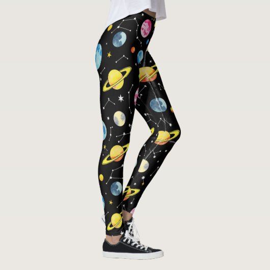 Planeten Moons Galaxy Pattern Leggings (Rechts)
