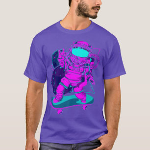Planeten Synthwave Art Skateboarder Astr T-shirt