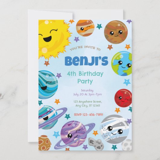 Planeten Verjaardagsfeestuitnodiging Feestdagenkaart (Voorkant)