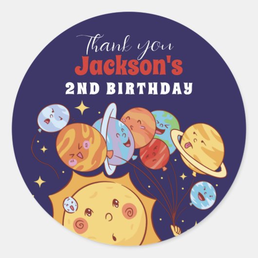 Planeten Zon Buitenruimte Kinderen van Birthday Pa Ronde Sticker (Voorkant)