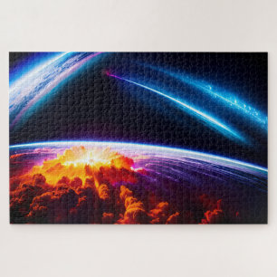 Planetenexplosie onder kosmisch ruimte licht Show Legpuzzel