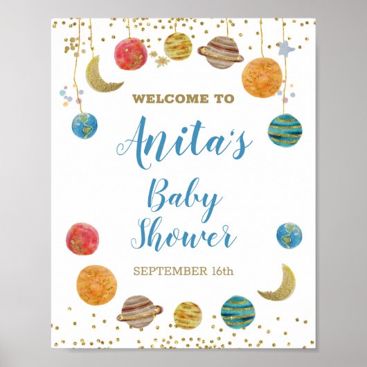 Planètes Baby shower spatial Affiche de bienvenue (Devant)