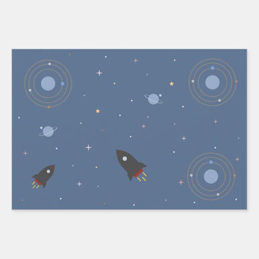 Planètes et fusées, Papier d'enveloppement spatial (Devant)