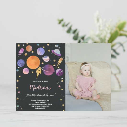 Planètes et Rocket Ship Invitation Anniversaire (Debout devant)