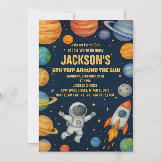 Planètes et roquettes Invitation d'anniversaire (Devant)