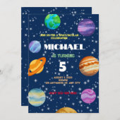 Planètes Galactiques Invitation de fête d'annivers (Devant / Derrière)