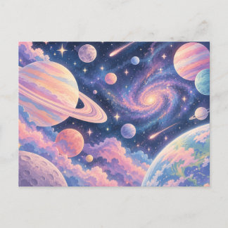 Planètes pastel de rêve et carte postale de galaxi