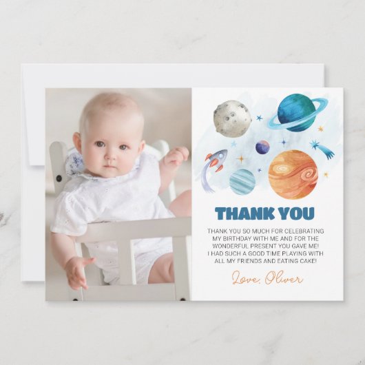 Planètes spatiales Anniversaire Carte de remerciem (Devant)