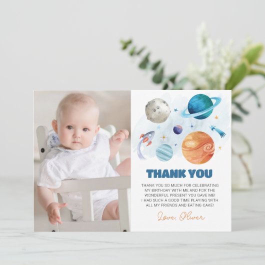 Planètes spatiales Anniversaire Carte de remerciem (Debout devant)