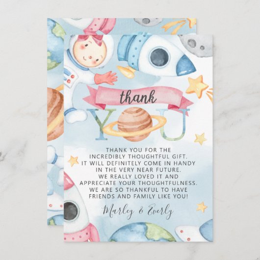 Planètes spatiales Carte de remerciements Baby sho (Devant / Derrière)