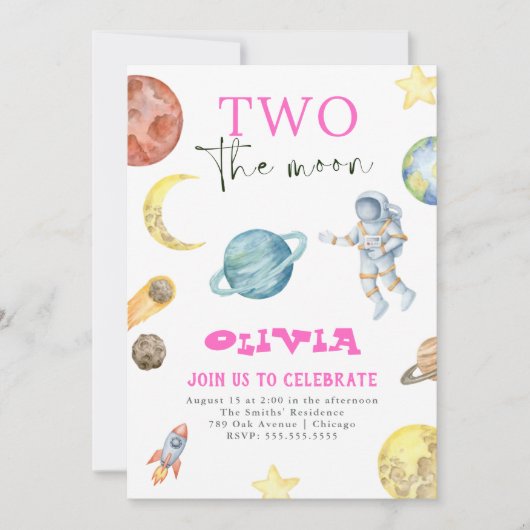 Planètes spatiales Extérieures 2e Invitation Fille (Devant)