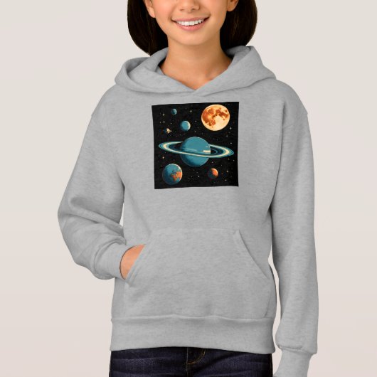 Planètes spatiales rétro et art mural de la lune - (Devant)