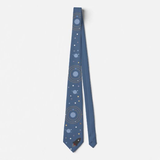 Planets & Rocket, Outer Space Blue Stropdas (Voorkant)