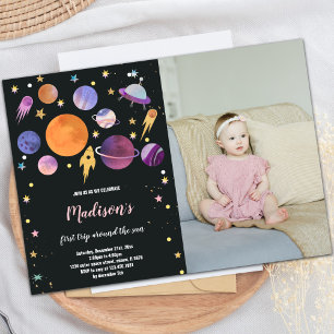 Planets Rocket Ship Astronaut Invitations w foto Kaart