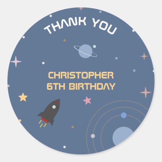 Planets & Rocket, Space Birthday Dank u Sticker (Voorkant)