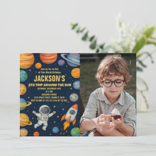 Planets & Rockets verjaardagsuitnodiging Kaart (Staand voorkant)