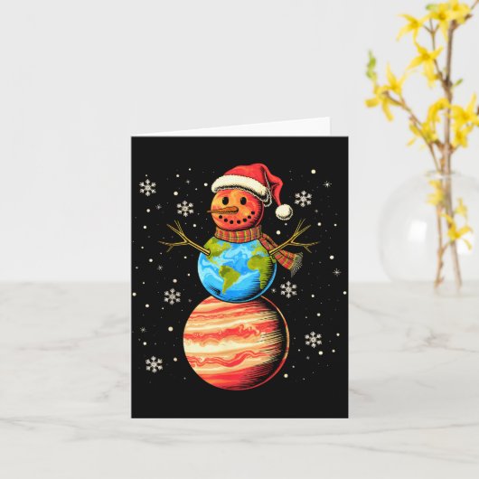 Planets Snowman Space Funny Christmas Astronomy Fo Kaart (Gele Bloem)