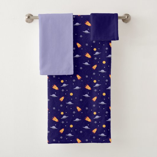 Planets stars pattern blue gray set Towel Bad Handdoek (Insitu)