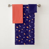 Planets stars pattern blue orange set Towel (En situation)