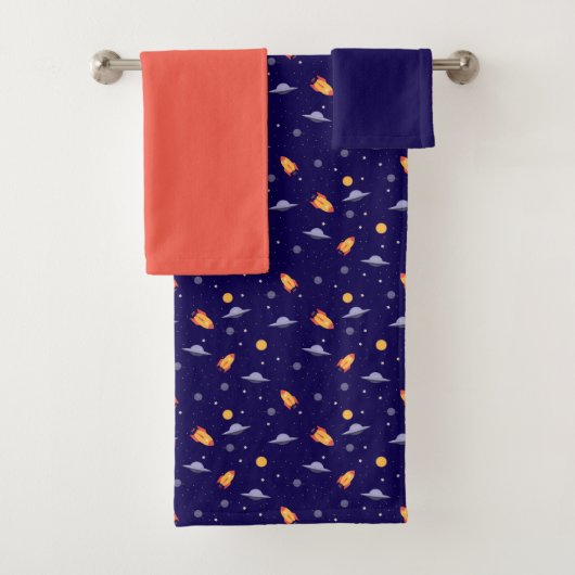 Planets stars pattern blue orange set Towel Bad Handdoek (Insitu)