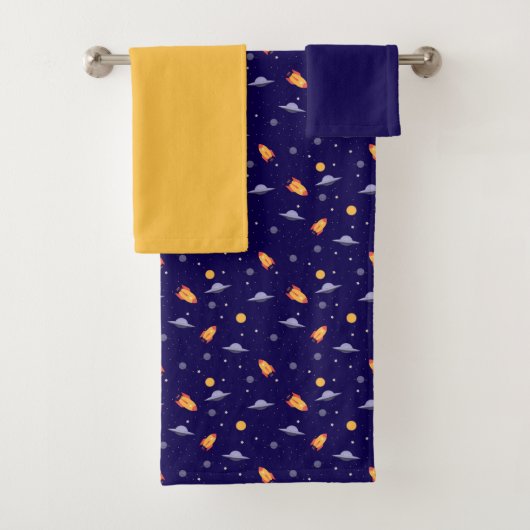 Planets stars pattern blue yellow set Towel Bad Handdoek (Insitu)