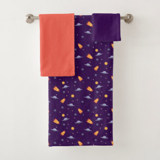Planets stars pattern purple orange set Towel Bad Handdoek