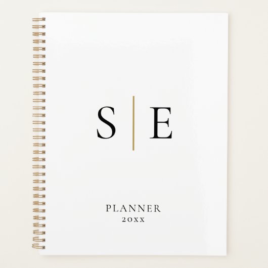 Planificateur 2023 à monogramme noir et or minimal (Devant)