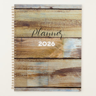 Planificateur 2026 en planches de bois patiné vint