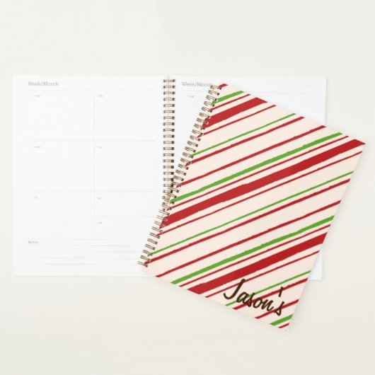 Planificateur à bandes rouges et vertes customisé (Devant avec enveloppe)