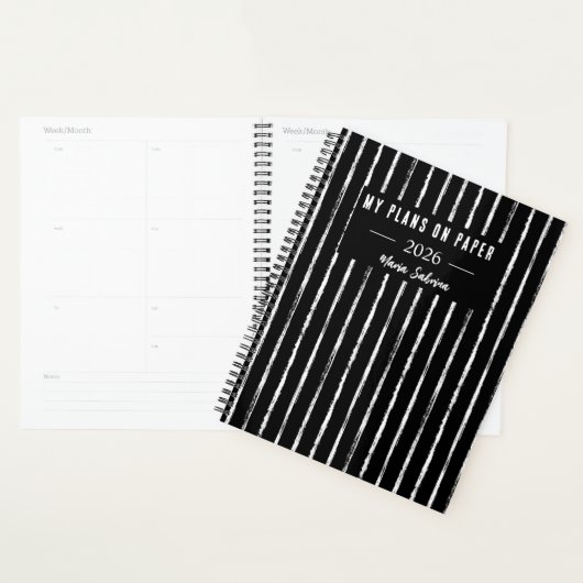 Planificateur annuel à rayures noires et blanches (Devant avec enveloppe)