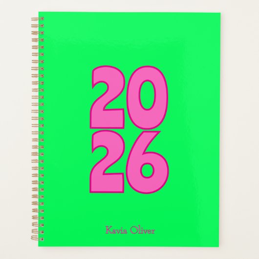 Planificateur annuel écriture grasse vert et rose  (Devant)
