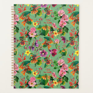 Planificateur aquarelle de fleurs de jardin vert s