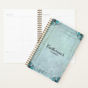 Planificateur Bleu Vintage et Plumes de Paon