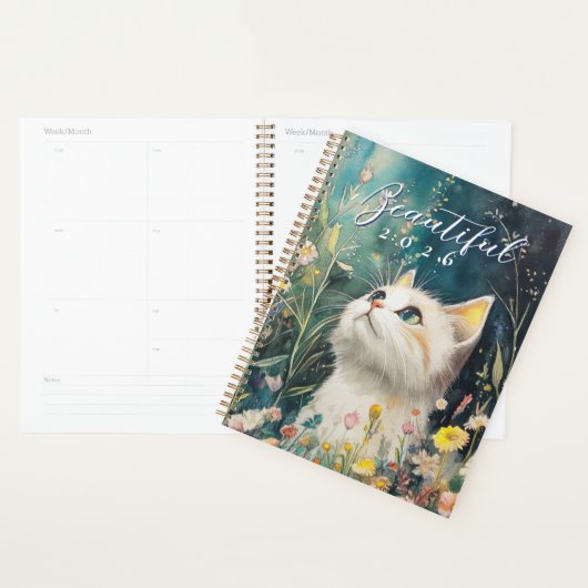 Planificateur botanique pour chats 2026 | Planific (Devant avec enveloppe)