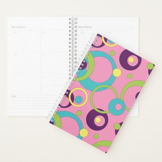 Planificateur Cercles Roses Funky (Devant avec enveloppe)
