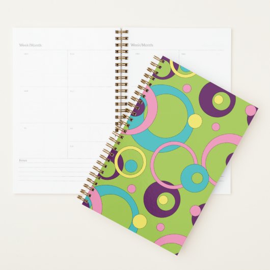Planificateur Cercles Verts Funky (Devant avec enveloppe)