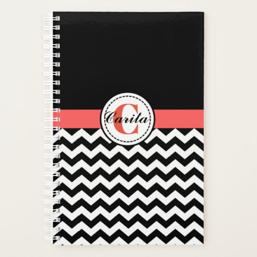 Planificateur Chevron noir/blanc monogramme (Devant)
