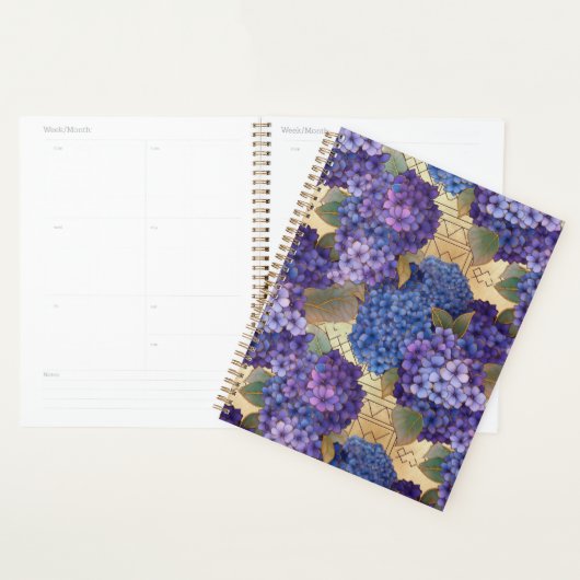 Planificateur Chiyogami Hydrangea bleu et violet (Devant avec enveloppe)