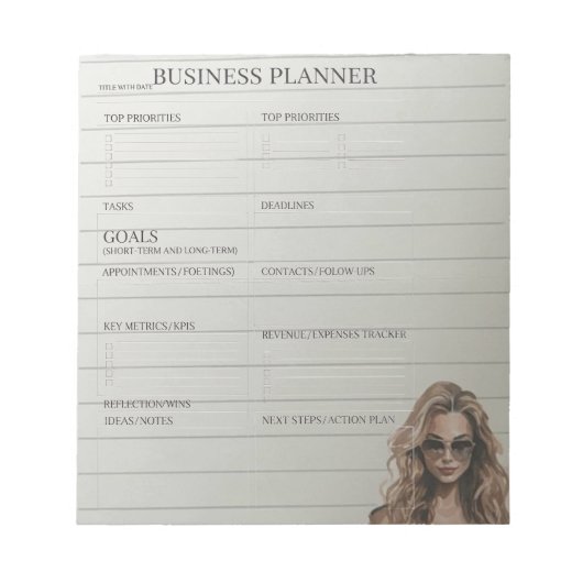 Planificateur d'affaires blanc et noir Bloc-notes (Devant)