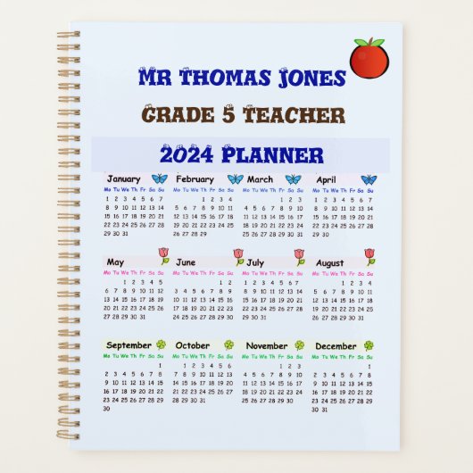 Planificateur de calendrier enseignant bleu (Devant)
