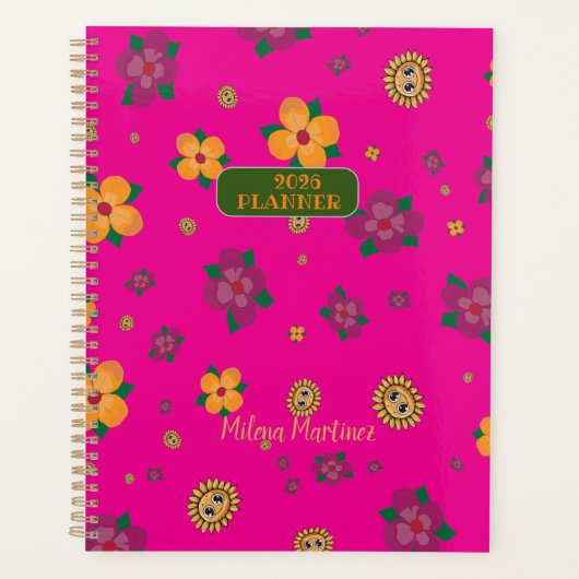 Planificateur de calendrier Fleurs Vert 2025 (Devant)