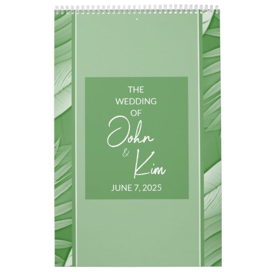 Planificateur de calendrier Mariage vert tropical (Protection)