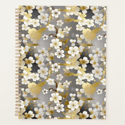 Planificateur de chiyogami à fleurs blanches (Devant)
