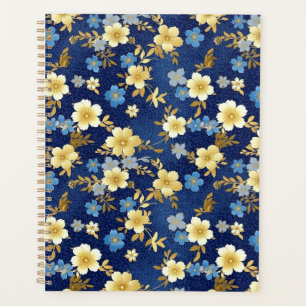 Planificateur de chiyogami floral bleu foncé et or