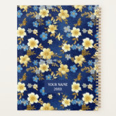 Planificateur de chiyogami floral bleu foncé et or (Dos)