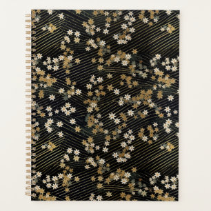 Planificateur de chiyogami floral noir, blanc et o