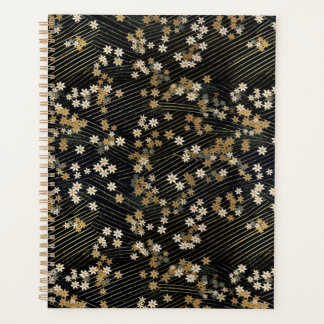 Planificateur de chiyogami floral noir, blanc et o