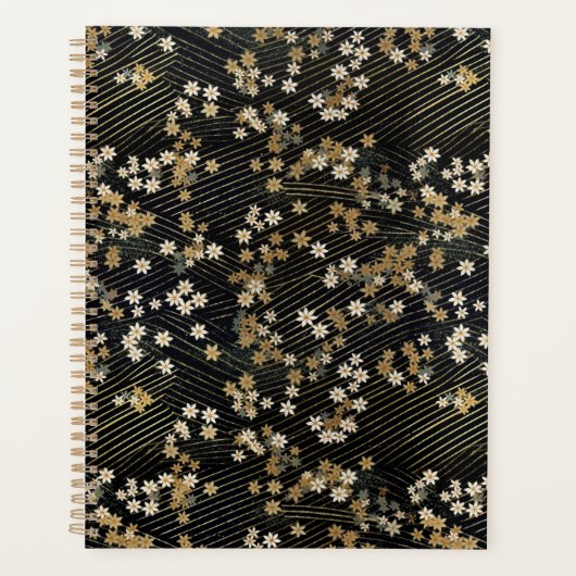 Planificateur de chiyogami floral noir, blanc et o (Devant)