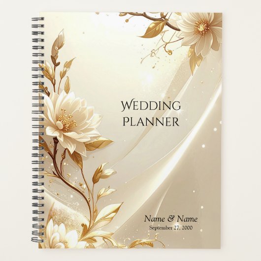 Planificateur de fleurs blanches et dorées (Devant)
